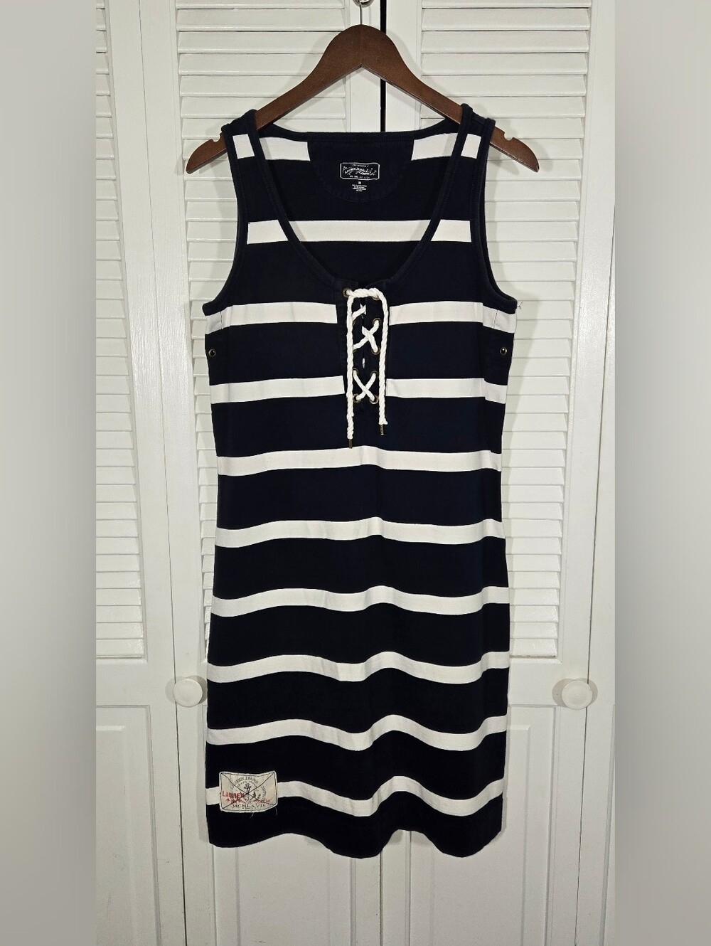 Lauren Jeans Company Navy Blue Nautical Striped Lace Up y2k Tank Dress M